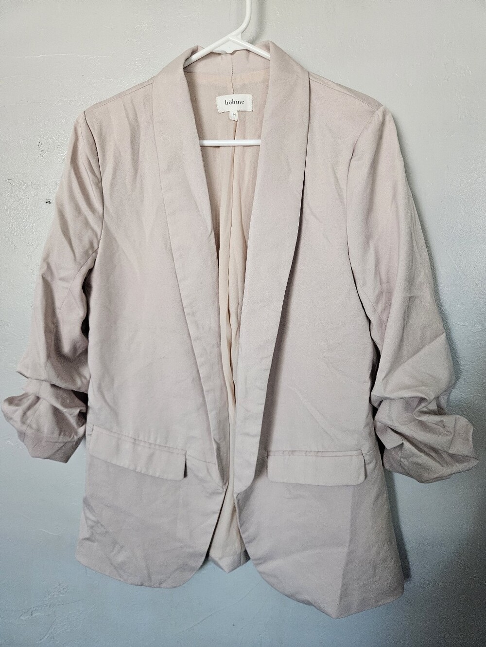 Bohme Women's Medium Light Beige Peach Blazer Jacket Quarter Sleeve Business Cas